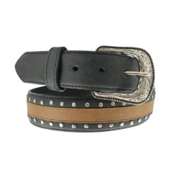 OK Corral Men's 2 Tone Stud Accent Leather Belt