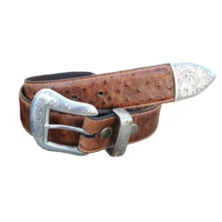 Lejon Men's Ostrich Print Leather Belt
