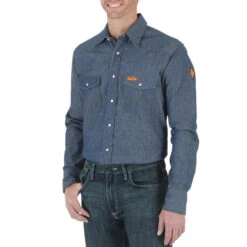 Wrangler Men's Flame Resistant Denim Work Shirt