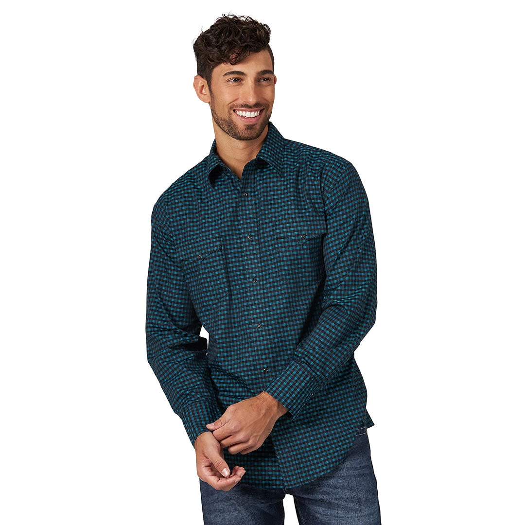 Wrangler Men's Silver Edition Mini Check Plaid Shirt