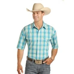 Panhandle Men's Poplin Plaid Short Sleeve Shirt