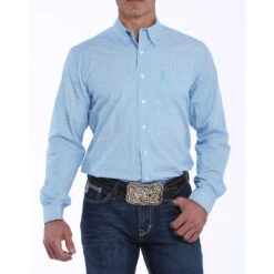Cinch Blue & White Basketweave Print Mens Shirt