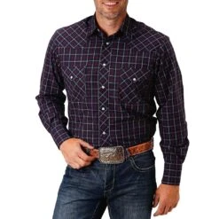 Roper Men's Windowpane Plaid Snap Shirt
