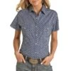 Rough Stock Women's Short Sleeve Diamond Print Snap Shirt