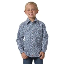 Wrangler Boys' 20X A/C Geometric Print Shirt