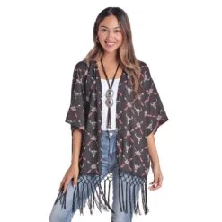 Panhandle Women's Steer Skull Print Kimono