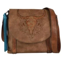 Catchfly Floral Tooling Skull Crossbody Purse