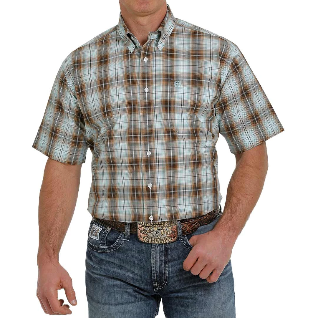 Cinch Men's Short Sleeve Ombre Plaid Button-Down Shirt