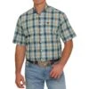 Cinch Men's Short Sleeve Ombre Plaid Button-Down Shirt