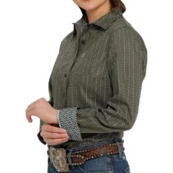 Cinch Women's Dot Stripe Print Button-Down Shirt