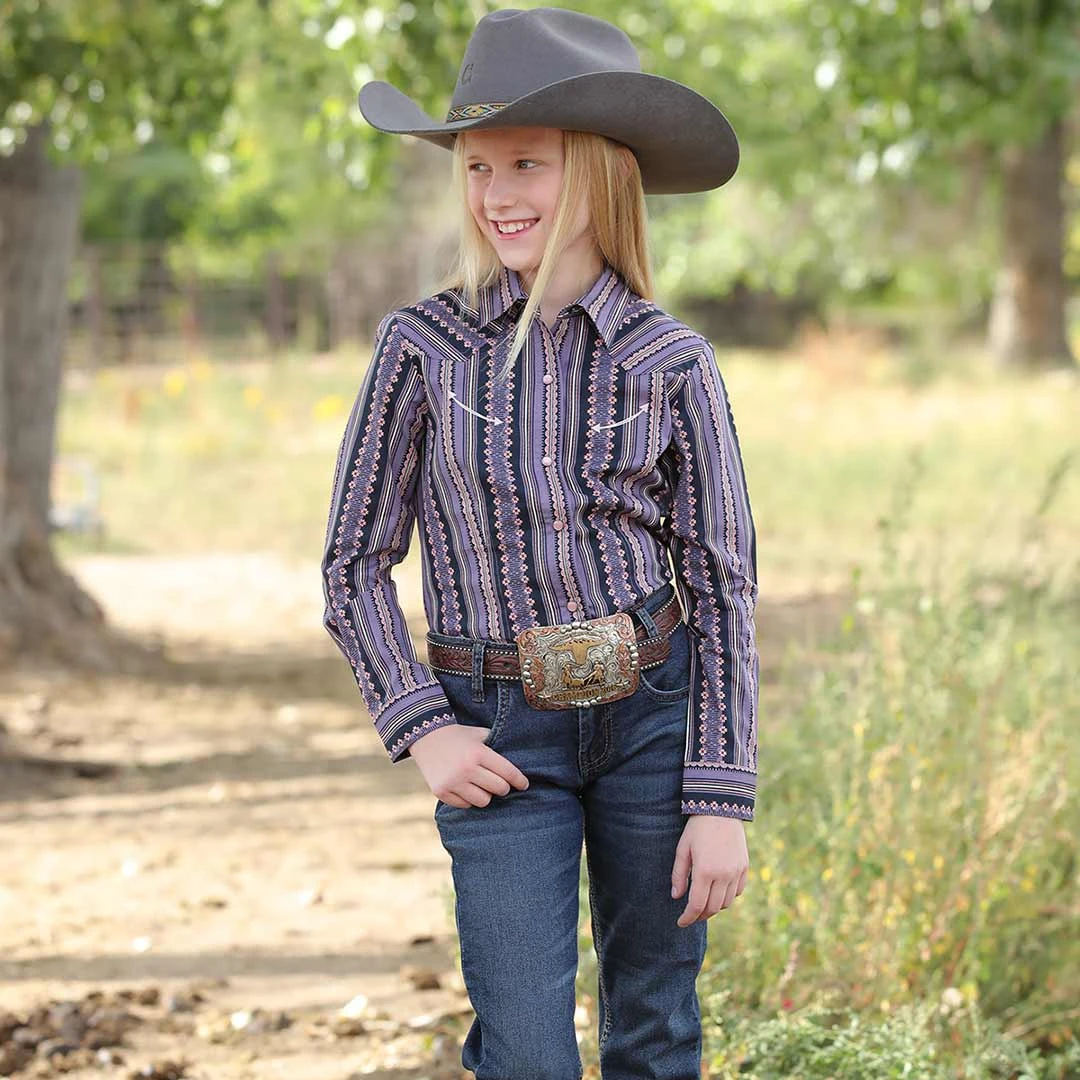 Cruel Denim Girls' Geometric Stripe Print Snap Shirt - Image 2
