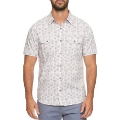 Flag & Anthem Men's Englewood Leaf Print Vintage Washed Button-Down Shirt