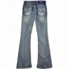 Grace In LA Girls' Steer Head Feather Pocket Bootcut Jeans