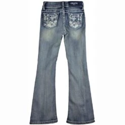 Grace In LA Girls' Steer Head Feather Pocket Bootcut Jeans