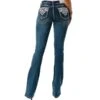 Grace In LA Women's Floral Swirl Embroidered Bootcut Jeans
