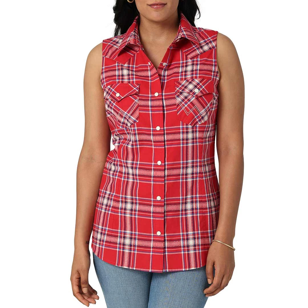 Wrangler Women's Retro Sleeveless Plaid Snap Shirt