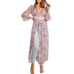 Easel Women's Empire Button Waist Floral Kimono