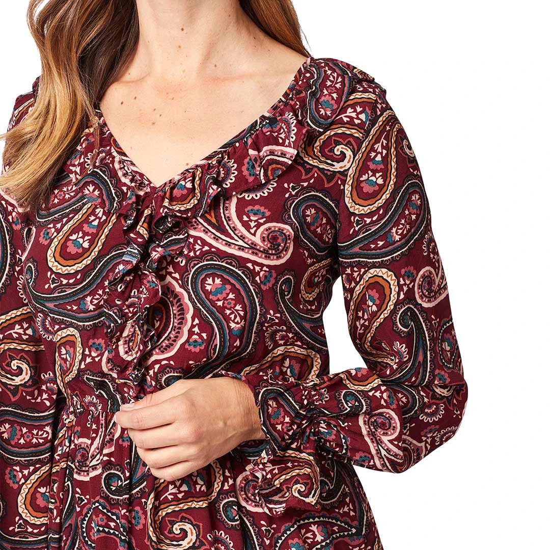 Wrangler Women's Ruffle V-Neck Paisley Print Dress - Image 3