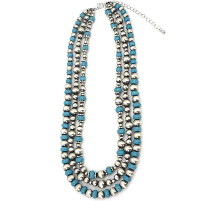 Wyo-Horse Triple Strand Stone And Bead Necklace - Image 2