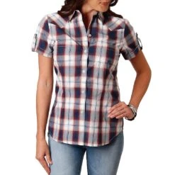 Roper Women's Short Sleeve Plaid Button-Down Shirt