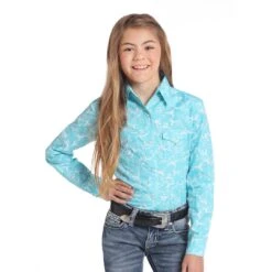 Panhandle Girls' Horse Print Shirt