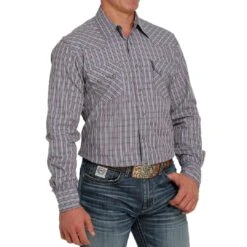 Cinch Men's Modern Fit Check Stripe Snap Shirt