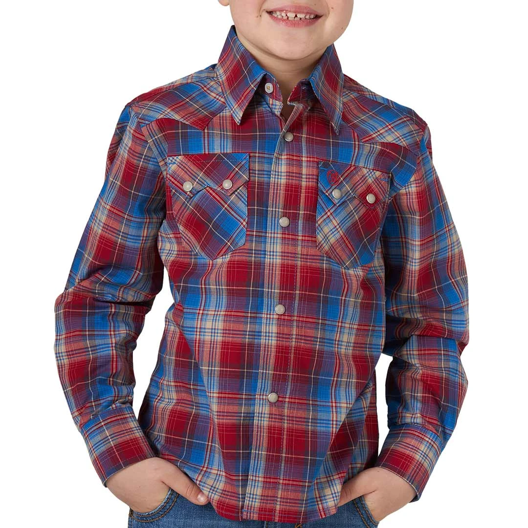 Wrangler Boys' Retro Sawtooth Plaid Snap Shirt