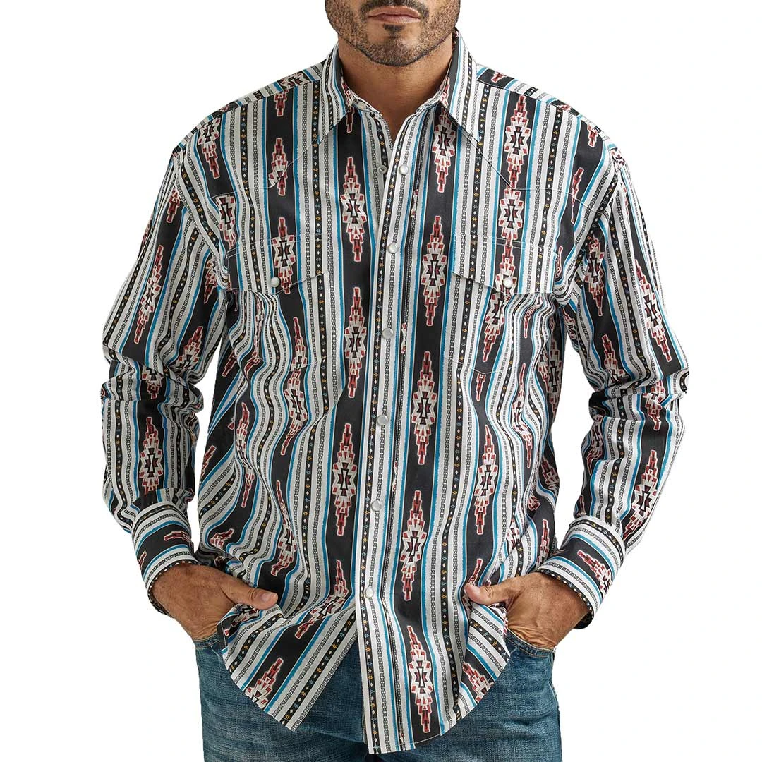Wrangler Men's Checotah Aztec Diamond Print Snap Shirt