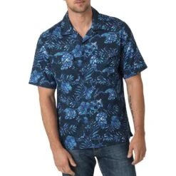 Wrangler Men's Coconut Cowboy Lush Leaf Print Short Sleeve Snap Camp Shirt