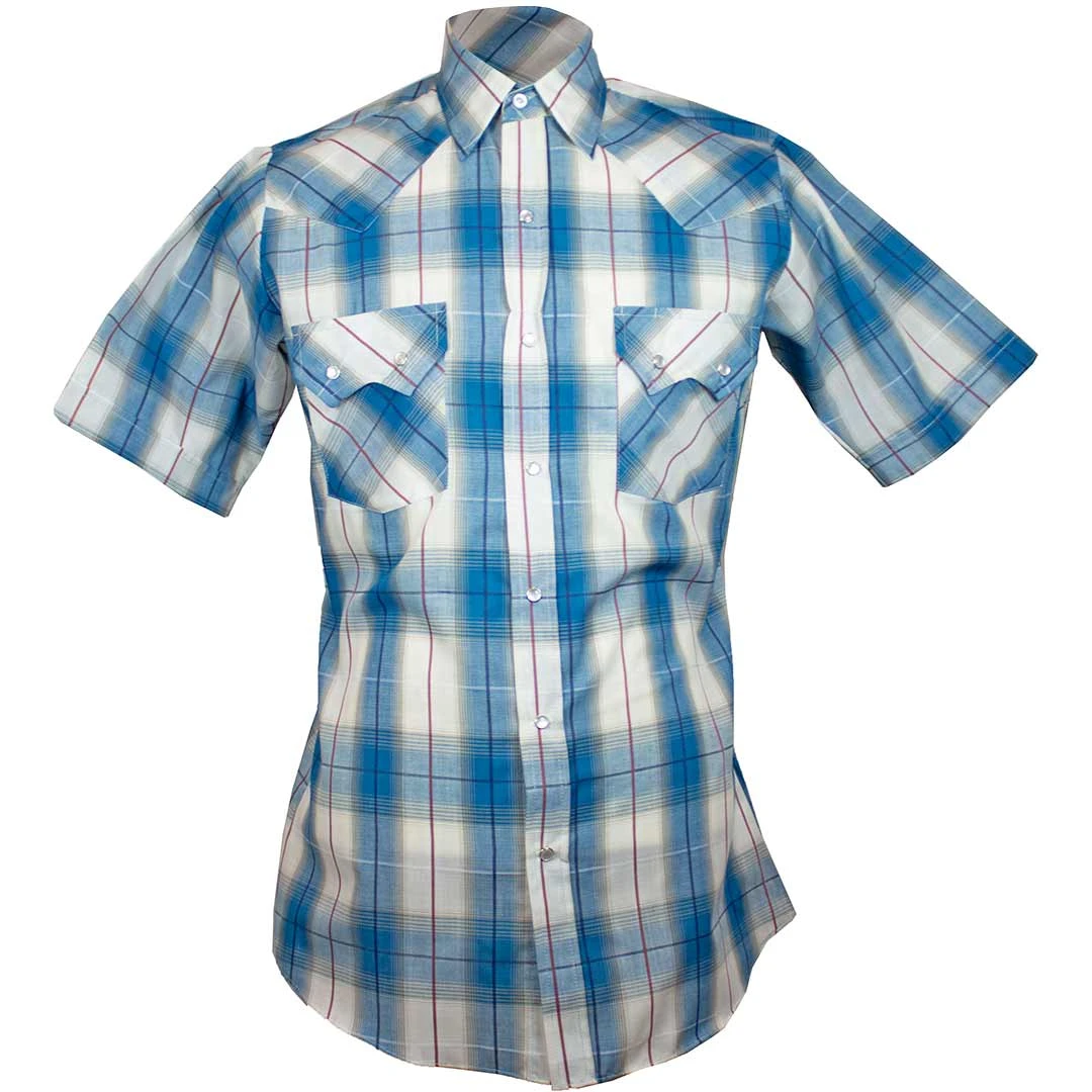 Ely Cattleman Men's Short Sleeve Windowpane Plaid Snap Shirt - Image 3