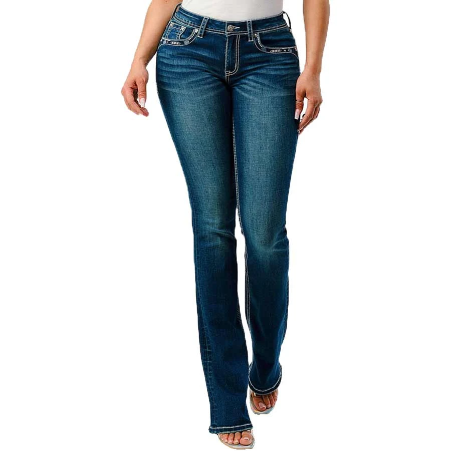 Grace In LA Women's Zig-Zag Pocket Bootcut Jeans - Image 2