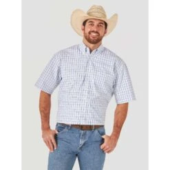 Wrangler Men's George Strait Short Sleeve Mini Check Button Down Shirt