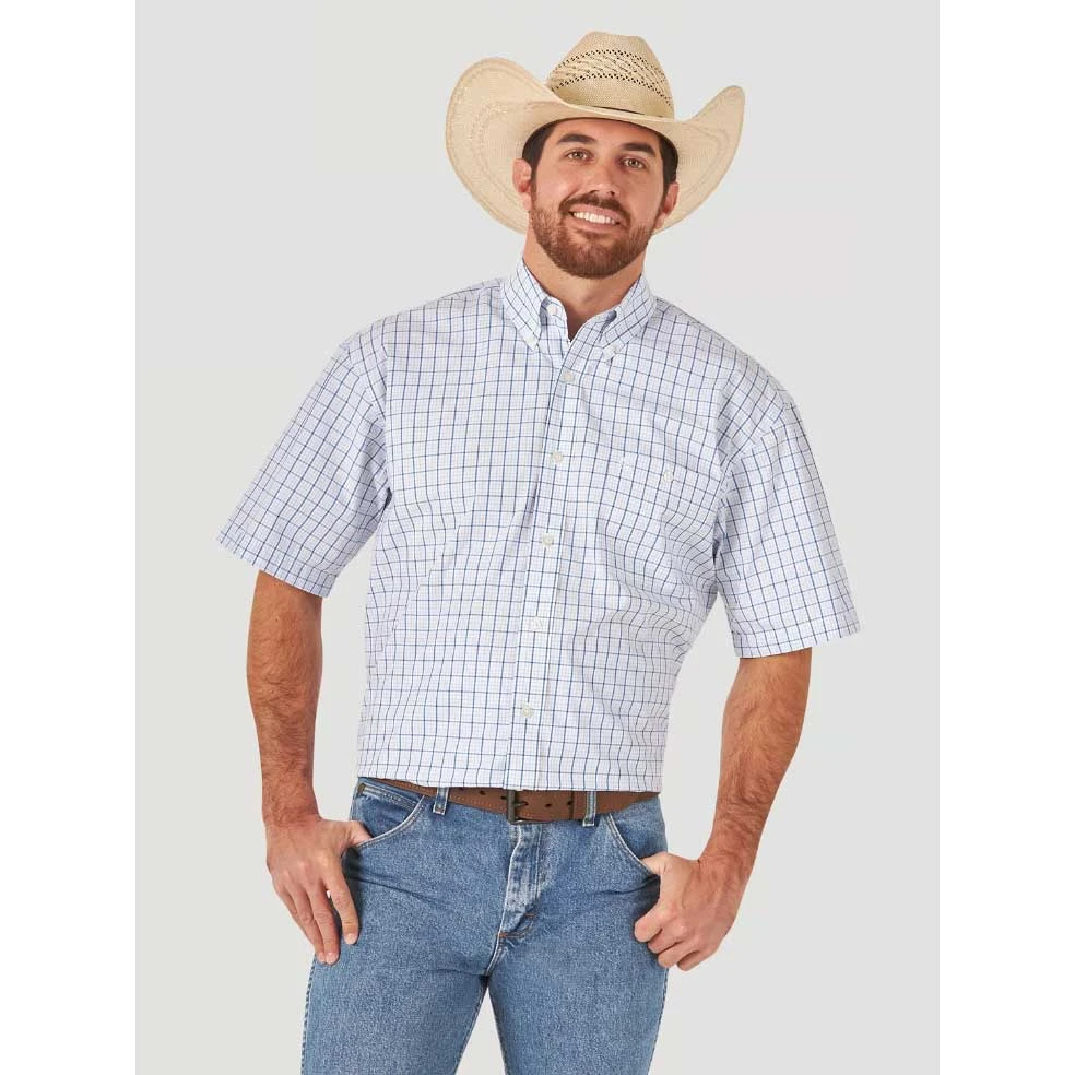 Wrangler Men's George Strait Short Sleeve Mini Check Button Down Shirt