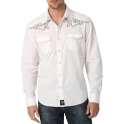 Wrangler Men's Rock 47 Embroidered Yoke Tone On Tone Snap Shirt