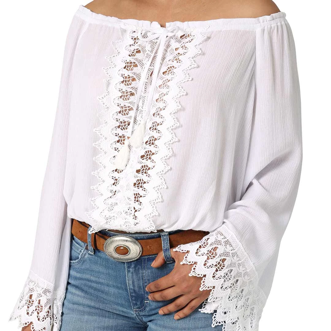 Wrangler Women's Retro Boho Crochet Off-Shoulder Blouse - Image 3