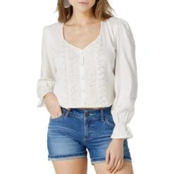 Wrangler Women's Retro Boho Crochet Button Blouse