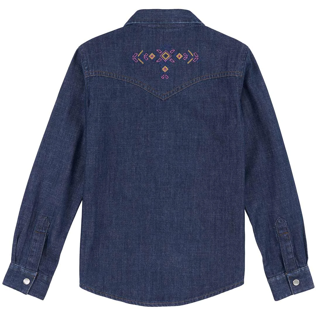 Wrangler Girls' Dark Wash Denim Snap Shirt - Image 2