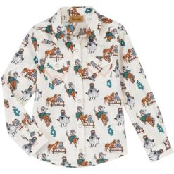 Wrangler Girls' Cowgirl Print Snap Shirt