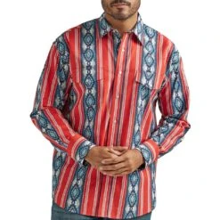 Wrangler Men's Checotah Aztec Stripe Print Snap Shirt