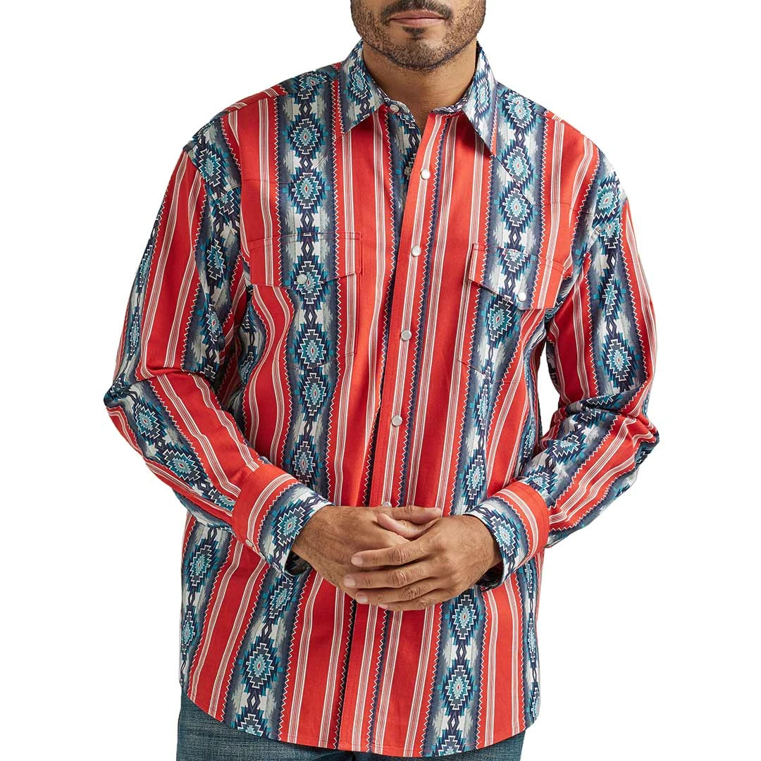 Wrangler Men's Checotah Aztec Stripe Print Snap Shirt