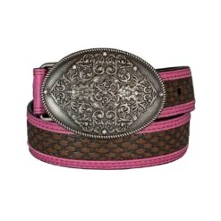 Catchfly Girls' Basketweave With Pink Trim Belt