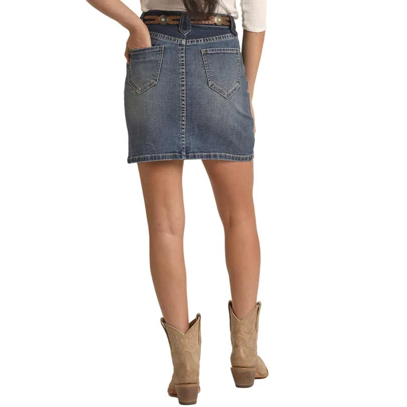 Rock & Roll Denim Extra Stretch Two Tone Jean Skirt - Image 2