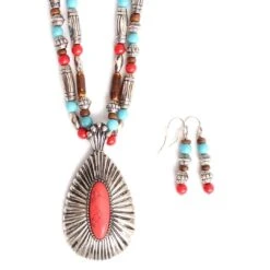 Wyo-Horse Coral Pendant Beaded Necklace