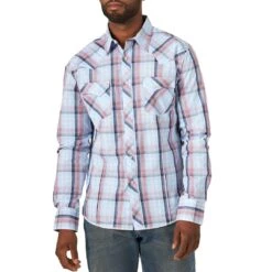 Wrangler Men's Fashion Windowpane Plaid Snap Shirt
