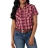 Wrangler Women's Essential Short Sleeve Plaid Snap Shirt