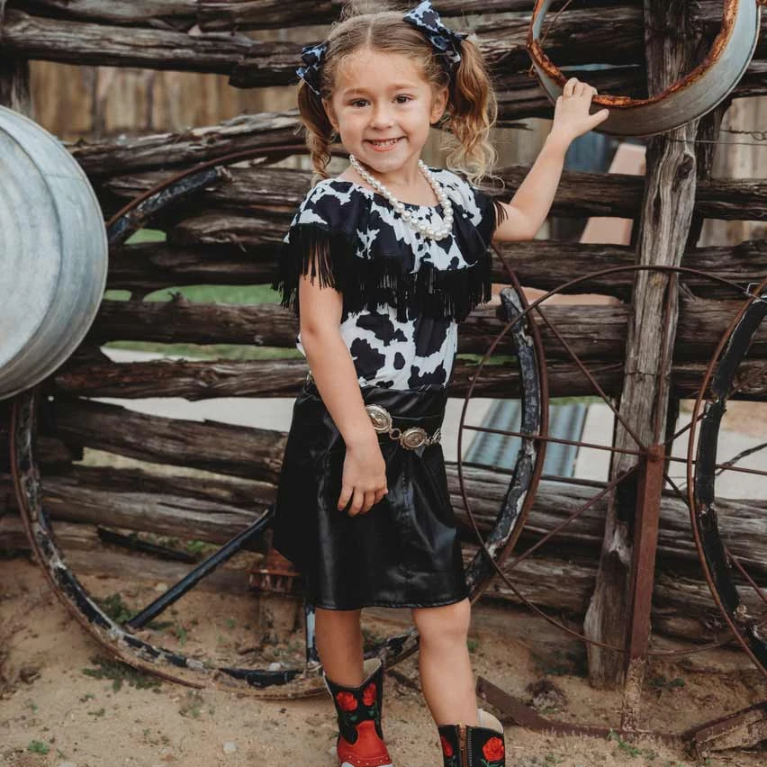 Shea Baby Infant Girls' Cow Print With Fringe Onesie - Image 2