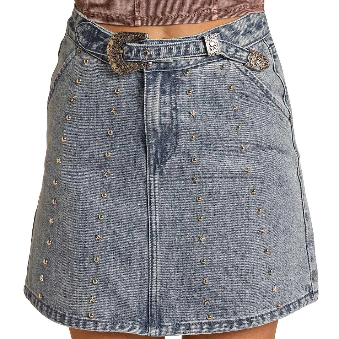 Rock & Roll Denim Women's Studded Jean Mini Skirt - Image 3