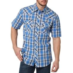 Wrangler Men's 20X Advanced Comfort Competition Short Sleeve Plaid Snap Shirt