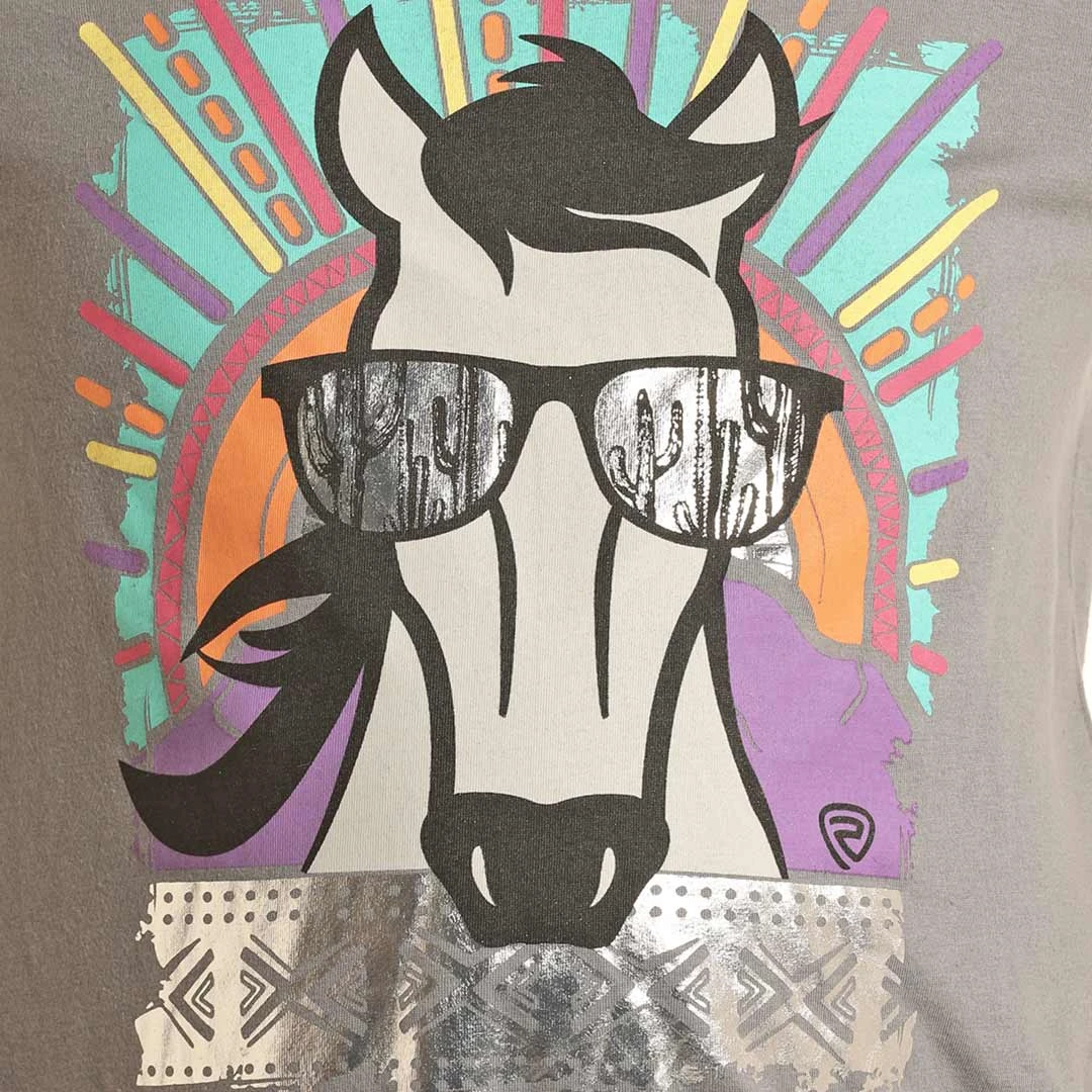 Rock & Roll Cowgirl Girls' Metallic Horse Graphic T-shirt - Image 2