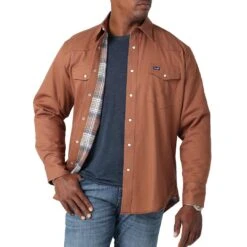 Wrangler Men's Flannel Lined Solid Snap Work Shirt